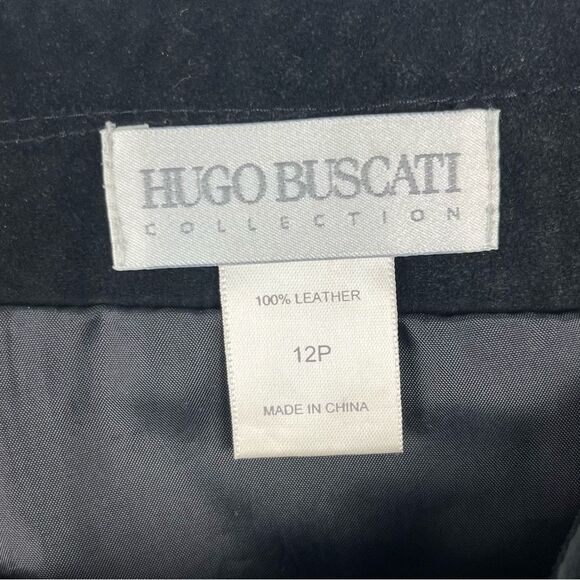 HUGO BUSCATI Collection Classic Black 100% Leather Front Lace Bootcut Pants 12P - Picture 3 of 8